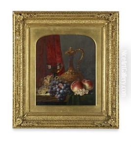 A Still Life Of Fruit Wine Glass And Decanter by Edward Ladell