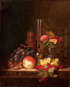 Still Life With Ceramic Jug, Wine Glass, And Tazza With Fruit