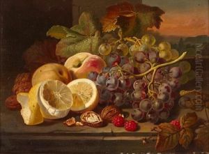 A Still Life With Fruit And Nuts On A Table