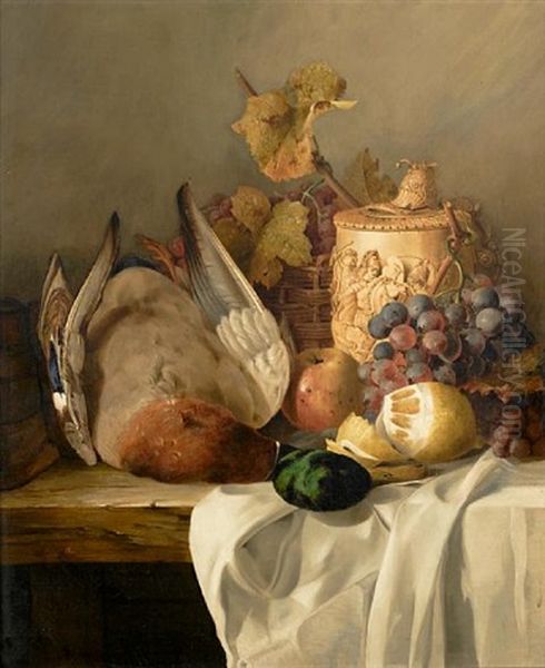Still Life Of Mixed Fruit, Dead Game And Goblet, On A Table - view 1