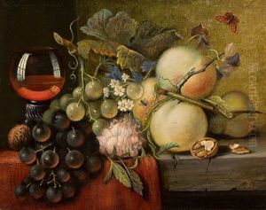 Still Life With Grapes, Peaches, Nuts And A Rummer by Edward Ladell
