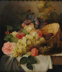 Still Life With Fruit, Flowers And Bird Nest On A Ledge
