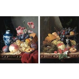 Still Life With A Blue And White Vase, Peaches And Grapes (+ Still Life With A Bird's Nest, Fruit And A Silver Tazza; 2 Works)