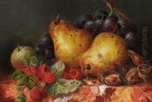 Still Life Of Fruit On A Marble Ledge (+ Still Life Of Shrimp And Two Peeled Lemons On A Table; Pair)
