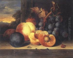 Still Life Of Fruit On A Ledge, A Landscape Beyond