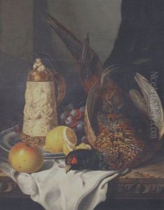 A Still Life With Fruit, Pheasant, Carved Ivory Tankard And Blue-and-white Dish, On A Table-top A Still Life With Fruit, Pheasant, Carved Ivory Tankard And Blue-and-white Dish, On A Table-top