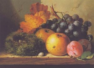 Still Life With Grapes, Apples, Plums And A Bird's Nest On A Ledge by Edward Ladell