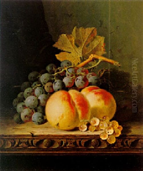 Still Life With Peaches, Grapes, Currants And A Plum On A Ledge - view 1