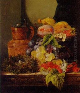 Grapes, Raspberries And Other Fruits On A Tazza, With A Bird's Nest And A Stoneware Jug