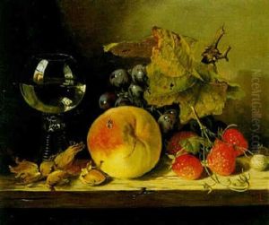 Stilleben Mit Fruchten Und Glas Auf Einem Holztisch by Edward Ladell