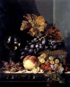 Still Life With Fruit, Glass And A Casket by Edward Ladell