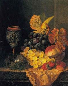 Still Life Wih Fruit, Bird's Nest And A Goblet by Edward Ladell