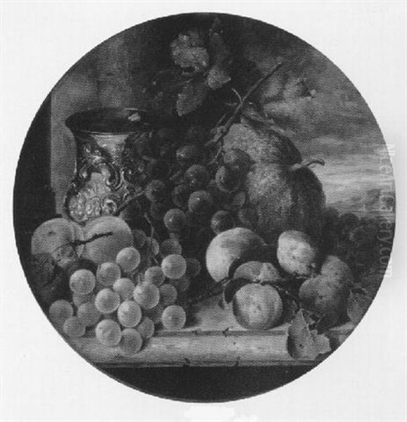 Still Life With Grapes And Plums Before An Arcadian Landscape - view 1
