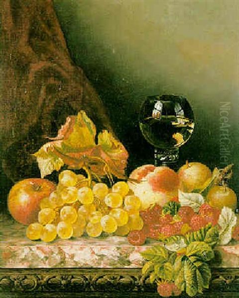 Still Life With Grapes, Raspberries, Apples And A Peach On A Marble Ledge - view 1