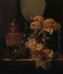 Still Life With Fruit, A Bird's Nest And A Jug by Edward Ladell
