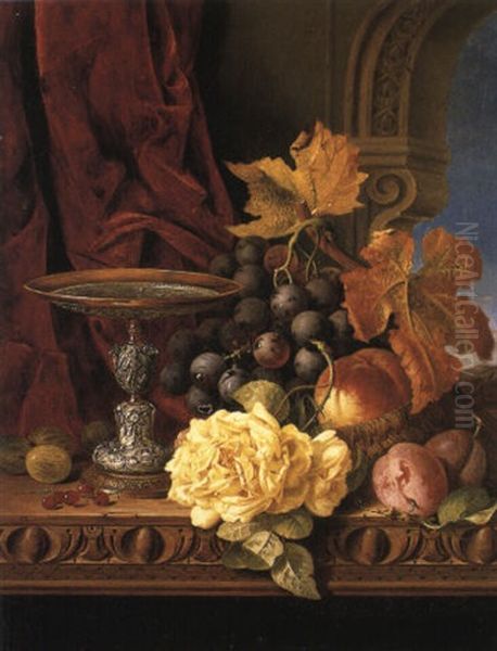 Still Life Of Fruit And Silver Tazza On Ledge - view 1