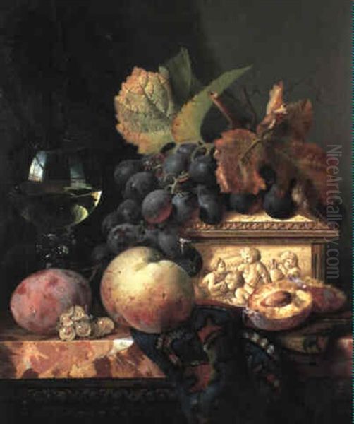 Still Life With Fruit And A Wine Glass Beside A Casket - view 1