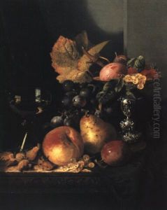 Still Life With Fruit, A Wine Glass And A Silver Tazza by Edward Ladell