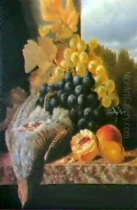 A Partridge, With Grapes, Peaches, And A Plum On A Marble   Ledge