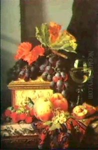 Still Life With Fruit, A Glass Of Wine And An Ivory Casket by Edward Ladell