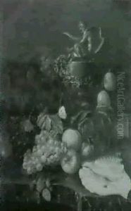 Still Life Of Fruit With A Flagon And A Shell by Edward Ladell