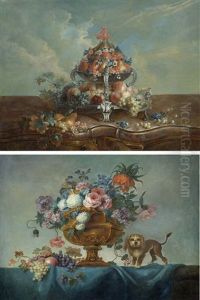 Pair Of Works: Still Life Of Flowers With Dog And A Still Life With Fruits Pair Of Works: Still Life Of Flowers With Dog And A Still Life With Fruits