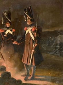 Russische Wachsoldaten Am Feuer