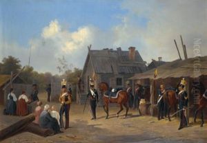 Soldiers Bivouacking In A Village by Adolphe Ignatievich Ladurner