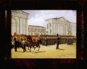 Military Review At Anichkov Palace by Adolphe Ignatievich Ladurner