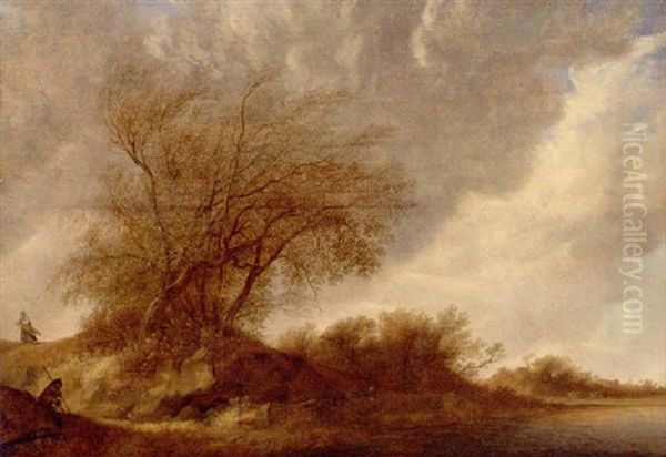 An Extensive River Landscape With Figures By A Wooded Dune - view 1