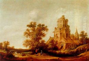 A Dune Landscape With Shepherds And Their Herds By A Ruined Tower
