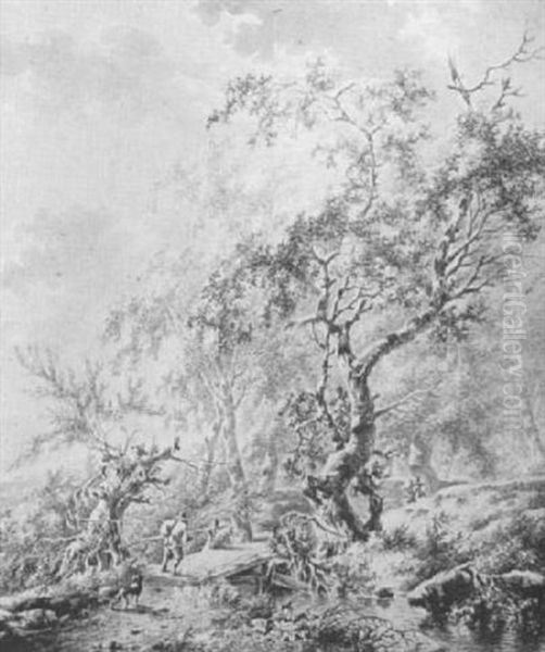 Wooded Landscape With Travellers On A Road - view 1
