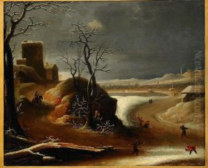 Vinterlandskap Med Figurer by Abraham Beerstraaten