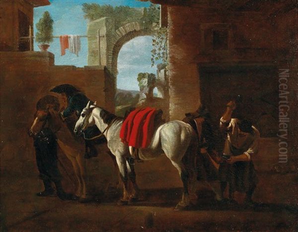 Horses At A Blacksmith - view 1