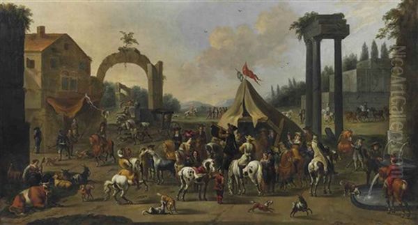 An Italianate Classical Landscape With Figures Resting Near A Tent, Others Merry Making - view 1