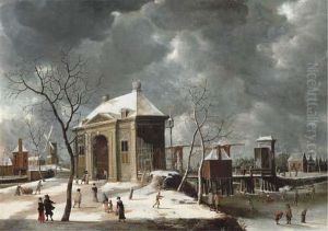 The Heiligewegspoort, From The North-west, With Skaters On Thefrozen Canal