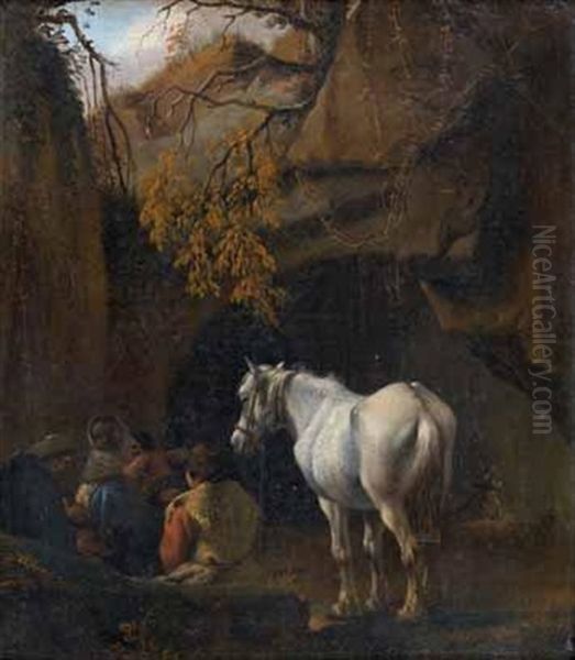Le Repos Avec Un Cheval Pres De La Grotte - view 1