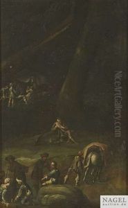 Reges Treiben In Einem Soldatenlager (triptych) by Pieter Jacobsz Van Laer