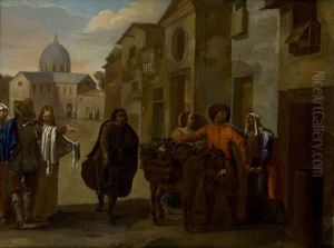 Viandanti E Contadini Presso Una Locanda by Pieter Jacobsz Van Laer