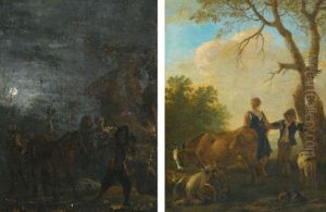 A Night Scene With Brigands (+ A Shepherd And Shepherdess With Their Flock; Pair) A Night Scene With Brigands (+ A Shepherd And Shepherdess With Their Flock; Pair)