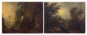 Cavaliers Assaillis Par Des Brigands (+ Dans Un Paysage Accidente Ou Coule Une Cascade; Pair) by Pieter Jacobsz Van Laer