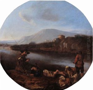 Paesaggio Fluviale Con Contadini In Sosta by Pieter Jacobsz Van Laer