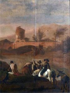 Rastplats - Landskap Med Figurscen Vid Flod Rastplats - Landskap Med Figurscen Vid Flod