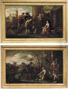 Paesaggio Con Musicanti (+ Paesaggio Con Filatrice, Contadini E Somaro; 2 Works) by Pieter Jacobsz Van Laer