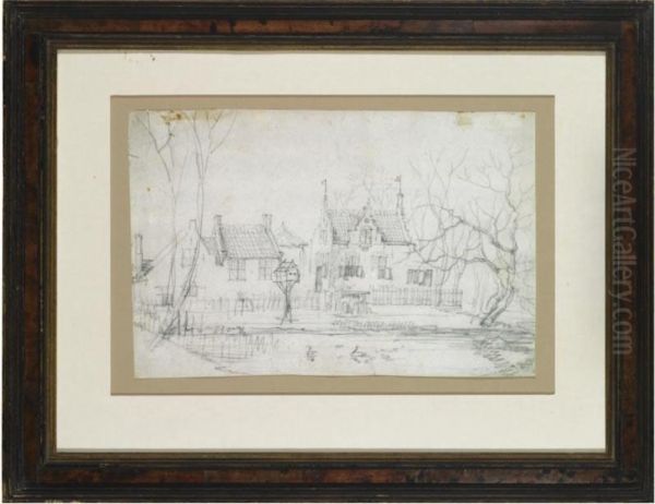 View Of A Small Country House, With A Dovecote And Beehives By A Pond - view 1