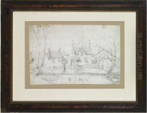View Of A Small Country House, With A Dovecote And Beehives By A Pond