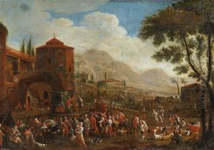 Markttag Vor Den Toren Eines Norditalienischen Stadtchens by Pieter Jacobsz Van Laer
