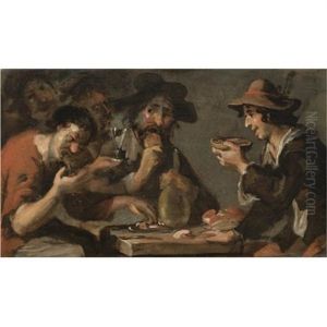 An Interior With Peasants Eating And Drinking by Pieter Jacobsz Van Laer