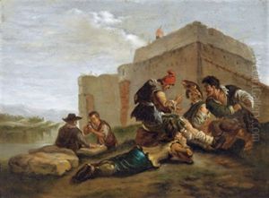 Morraspieler Vor Einem Kastell by Pieter Jacobsz Van Laer