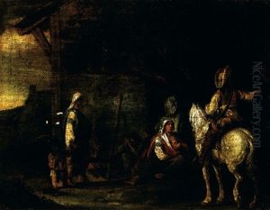 Cavaliers Et Paysans A L'entree D'une Grange by Pieter Jacobsz Van Laer